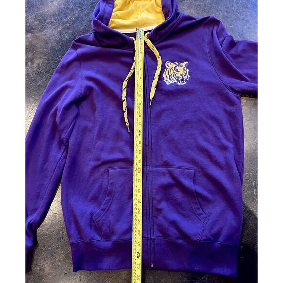 Women's LSU Tigers Sequin Peace Love LSU Hoodie Sweatshirt Size Med. Purple/Gold - Picture 12 of 13